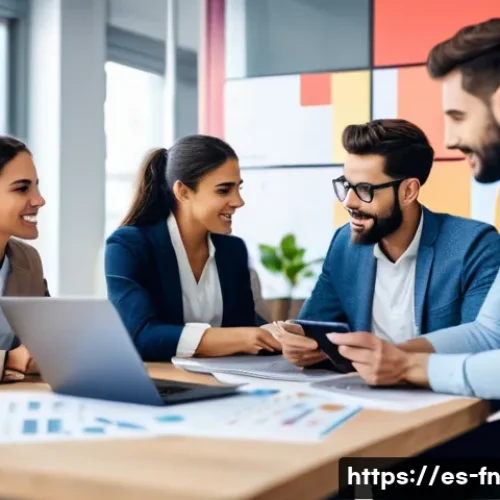 고객경험 디자인의 효과적인 커뮤니케이션 방법 - A diverse group of young Spanish-speaking professionals collaborating in a modern office environment...