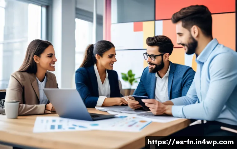 고객경험 디자인의 효과적인 커뮤니케이션 방법 - A diverse group of young Spanish-speaking professionals collaborating in a modern office environment...