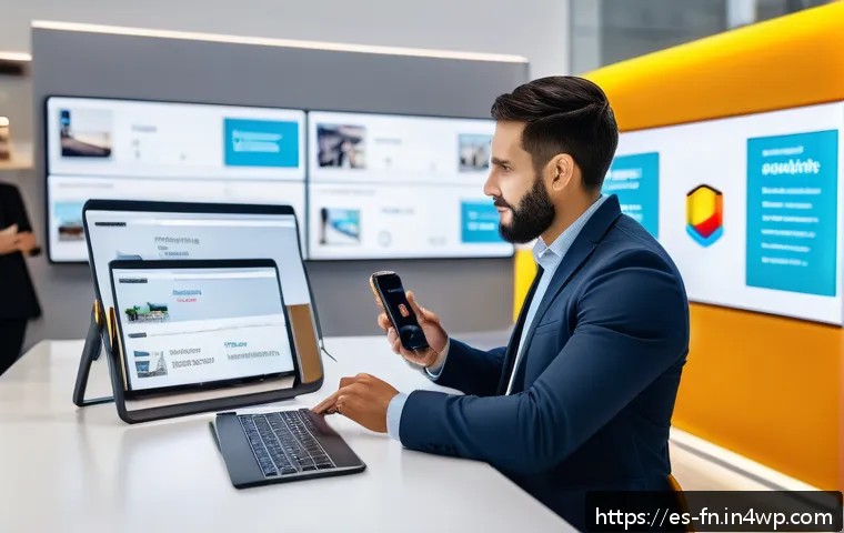 소셜 미디어를 활용한 고객경험 디자인 - A modern customer service center in a vibrant Spanish city, showing diverse professionals using AI-p...